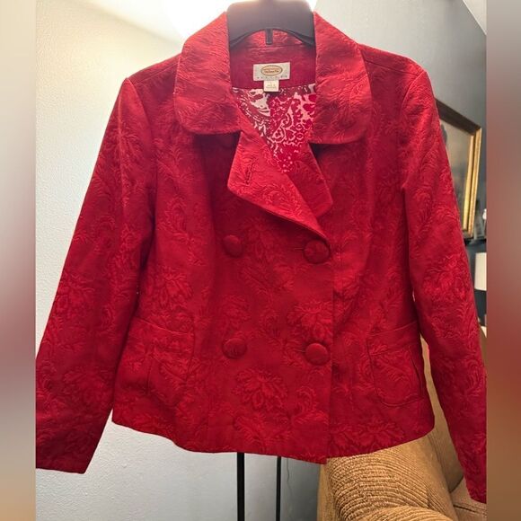 Talbots Jackets & Blazers - Talbots Printed Red Pea Coat Jacket Women's Size Petite Large Red